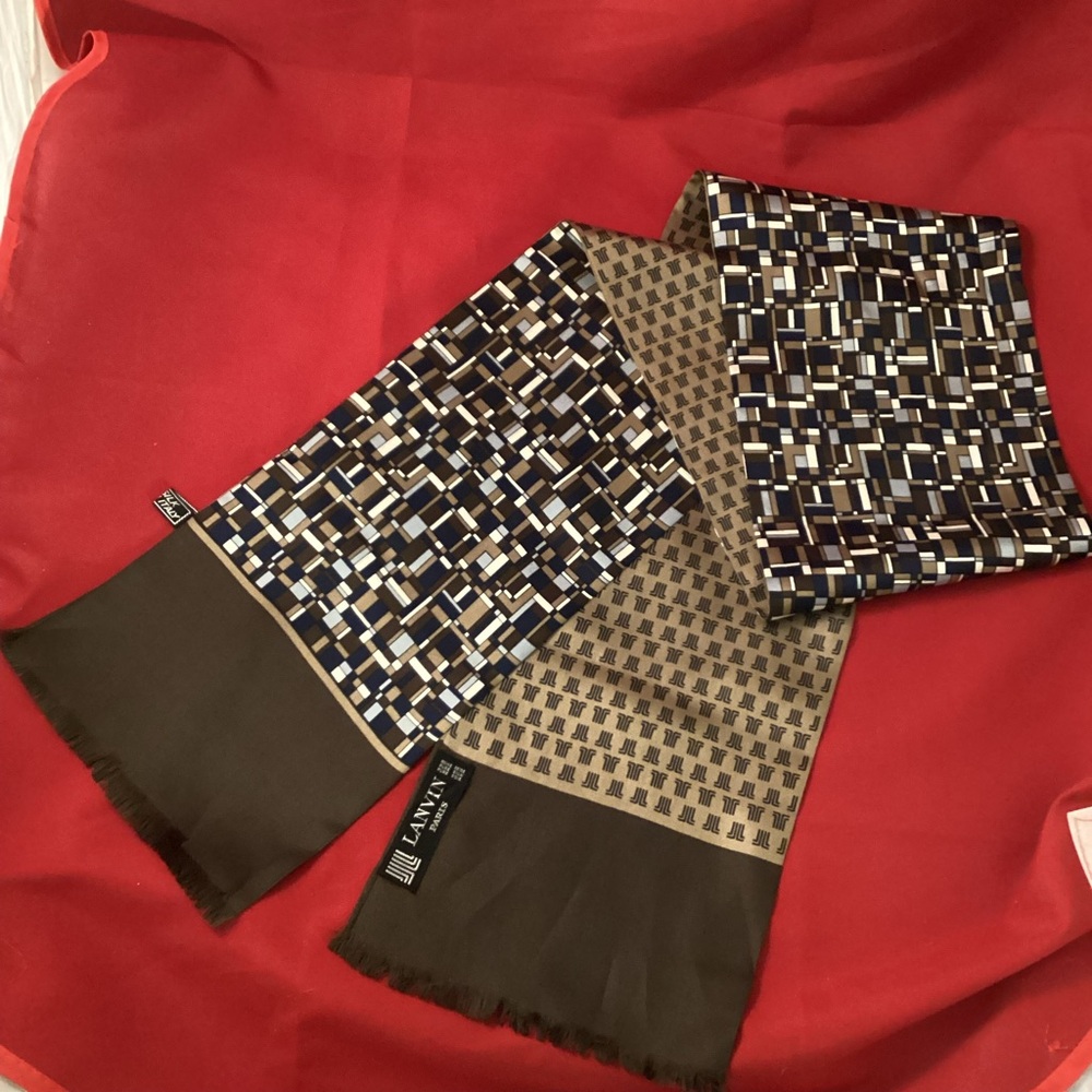Lanvin long brown geometrical pattern silk scarf